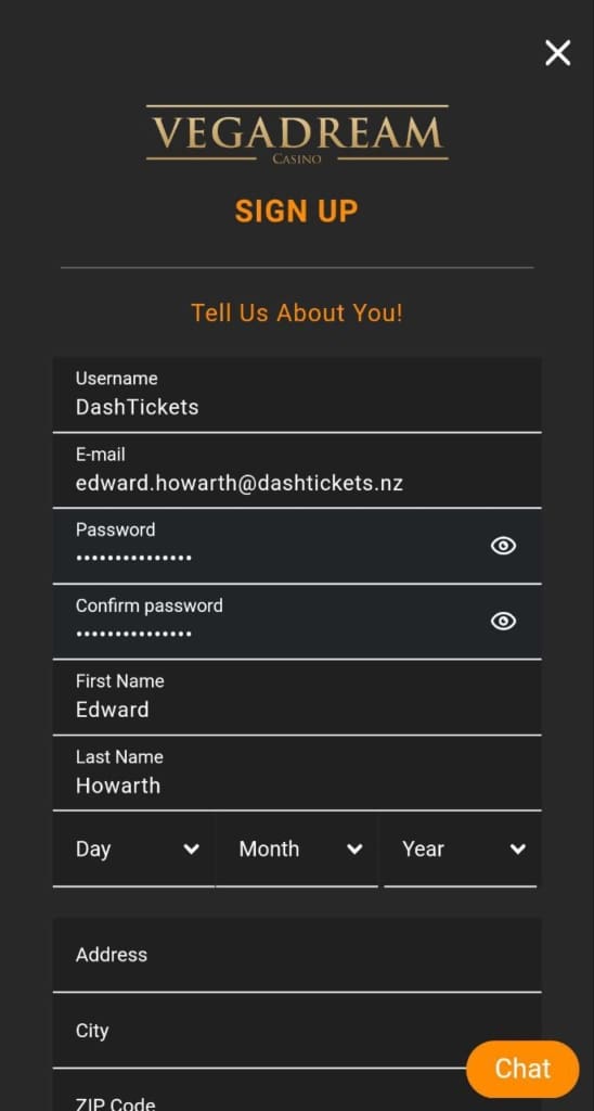 Vegadream Casino Screen